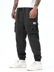 Men's Letter Print Pocket Drawstring Waist Cargo Pants, Loose Casual Streetwear Trousers for Fall & Winter, Men's Bottoms for Daily Wear