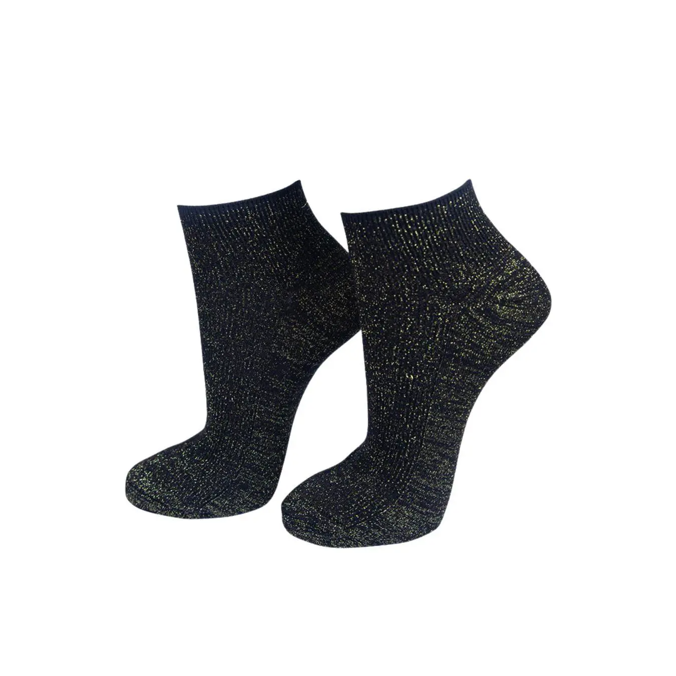 Womens Black Glitter Anklet Trainer Socks Gold Sparkly Shimmer
