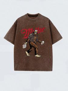 Men's Vintage Graphic Print Round Neck Tee, Regular Fit Casual Street Short Sleeve T-shirt for Daily Wear, Men's Top for All Seasons, Tropical, Cotton