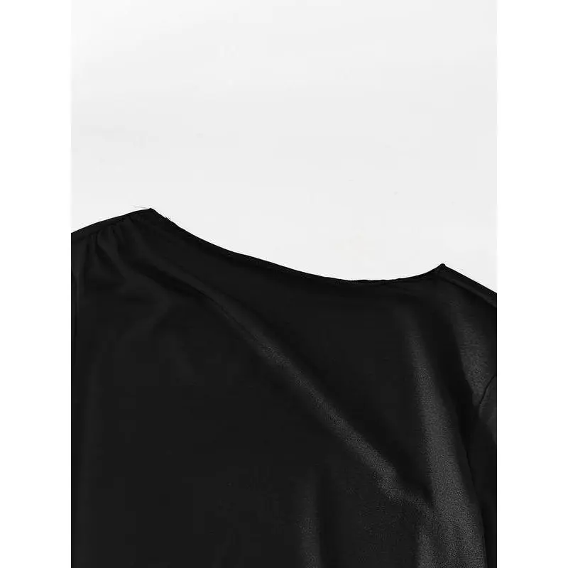 Women's Plain Ruched Flounce Sleeve Dress, Elegant Long Sleeve Round Neck Dress for Party Holiday Wedding Guest, Ladies Clothes for All Seasons 7