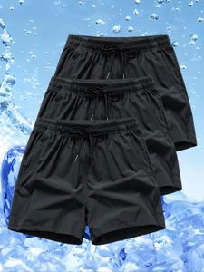 Men's Solid Color Quick Drying Shorts, Breathable Comfortable Shorts, Men's Swimwear Bottoms for Summer
