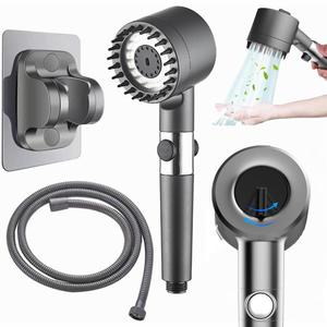 Shower Equipment Set, 3-speed Adjustable Shower Massage, One-click Water Stop Shower Head Filter, Stainless Steel Panel, Universal Interface, Hose Holder
