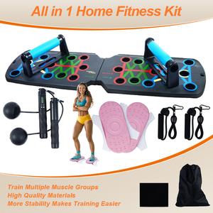 All in 1 Home Fitness Kit with Pushup Board and Resistance Bands, Counting Cordless Jump Rope, Twisting discs for Contouring- for Muscle Training and Stretching, Aerobics, Sculpting Home Exercise for Man&Women