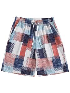 Men's Plaid Print Contrast Trim Boxer Brief Swim Shorts, Loose Casual Comfy Breathable Shorts for Summer, Men's Bottoms for Daily Wear