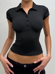 Women's Solid Polo Shirt, Casual Short Sleeve Collared Top for Summer, Ladies Clothes for Daily Wear