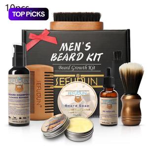 Men's Beard Care Cleaning & Styling Tool Set, Beard Care Kit 10pcs/set Beard Soap & Brush & Oil & Shampoo & Comb & Storage Bag, Great Gift for Father/Boyfriend