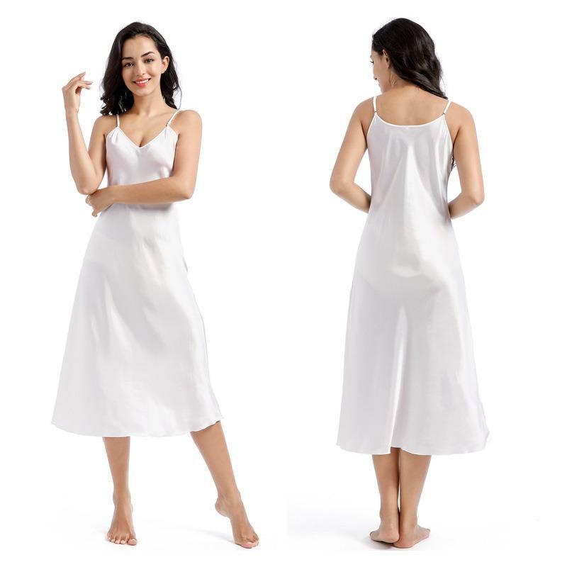 2025 new style medium long slim sexy big V-neck strap soft smooth thin twist color Ding silk nightdress 5