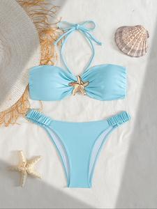 Women's Starfish Decor Bikini Set, Casual Fashion Chic Swimsuit Set for Beach Holiday Vacation, Ladies Swimwear for All Seasons, Bathing Suit Bikini
