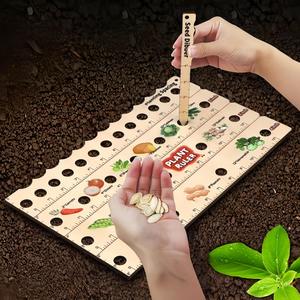 Wooden Plant Ruler with Seed Dibber, Multifunctional Seed Spacing Ruler with Holes, Planting and Dibble Ruler, Plant Growing Tool for Home Garden
