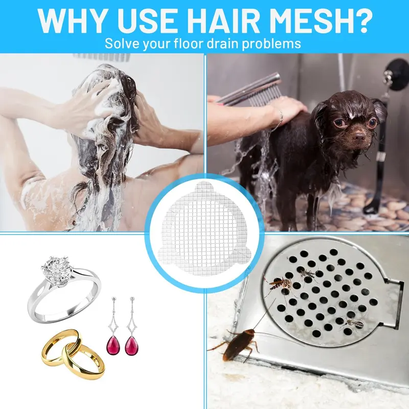 (25 Pack) Disposable Drain Cover & Drain Snake Stickers - 9cm Round Shower Drain Cover & Hair Catcher for Shower Drain - Perfect for Bath & Kitchen - Mesh Stops Human & Pet Hair 1