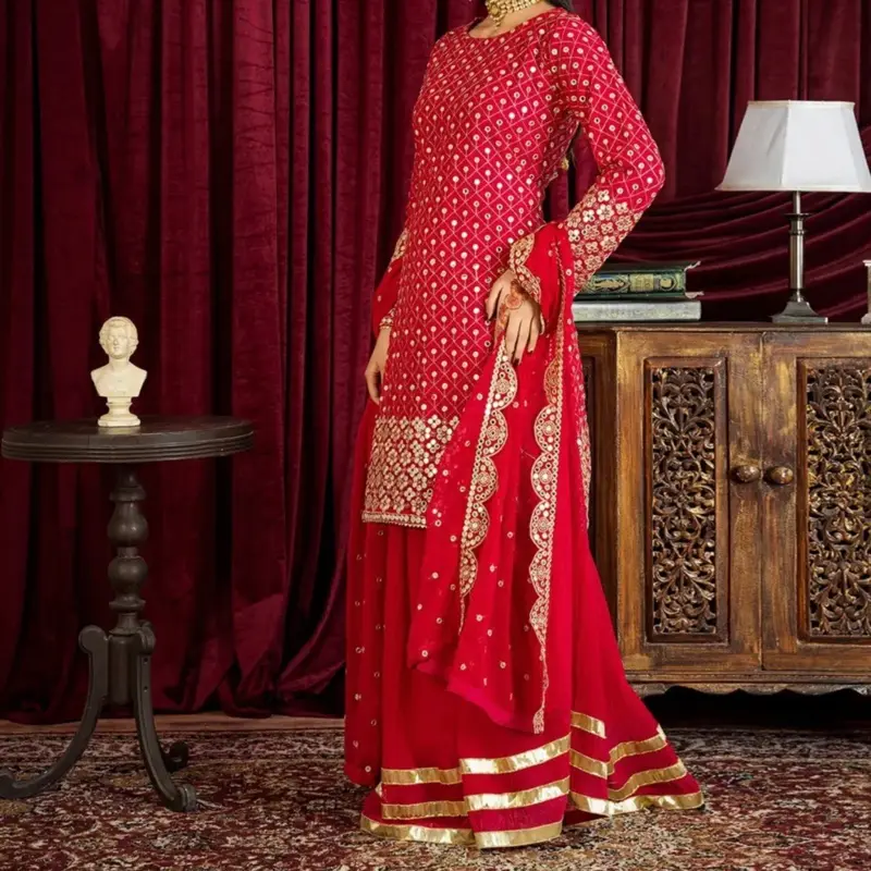 Chiffon suit with crushed lehnga 1