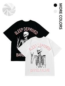 Men's Skeleton & Letter Print Short Sleeve Tee, Casual Round Neck T-shirt for Summer, Men's Top for Daily Wear