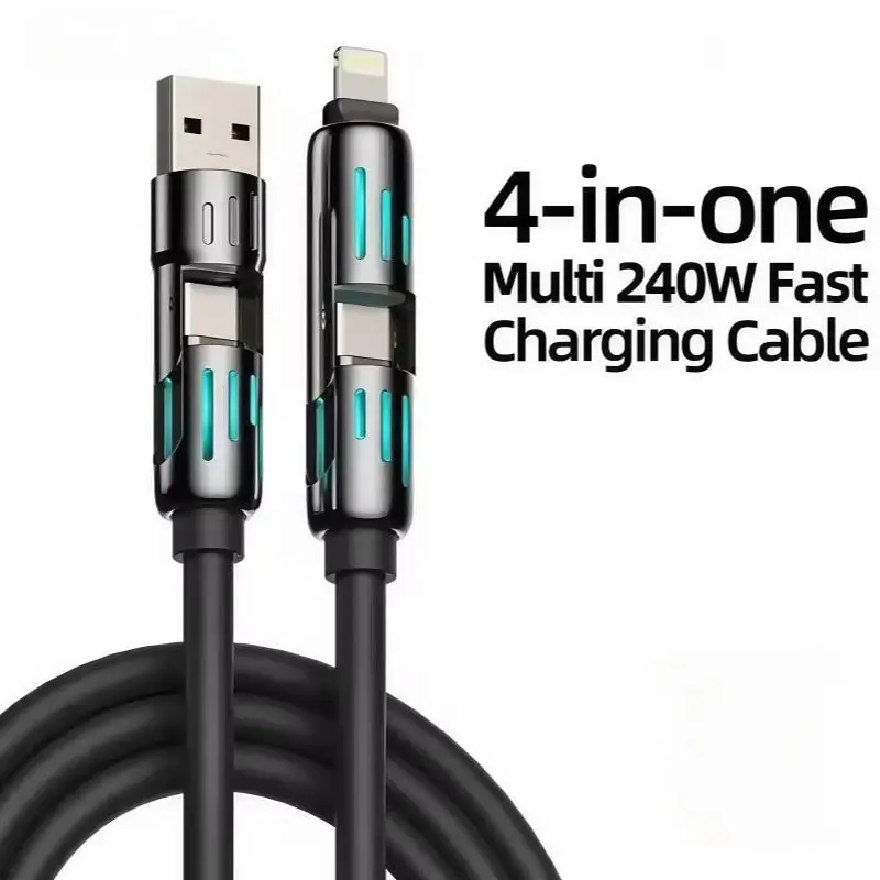 4-in-1 Multi USB Charging Cable with USB A,Type C, Lightning -MAX 240W Fast Charging & Data Sync for iPhone 16/15, iPad Pro, Samsung & Laptops charger 4  1  charging  cable