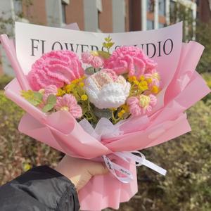 Crochet Flower Bouquet, 1/2 Counts Artificial Flower Bouquet, Decorative Flower for Home Party Wedding Anniversary Festival