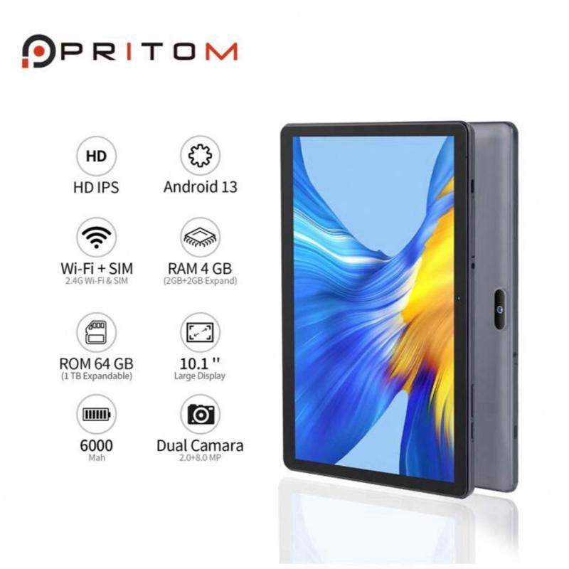 Pritom 10 Inch HD Touch Screen Android Tablet 2GB RAM 64GB ROM 512GB Expand WiFi Wireless Dual Camera GMS Certified Latest Android 13 OS No Charger - Durable, Games, Cellphone, Port, Smartphone, Device 4