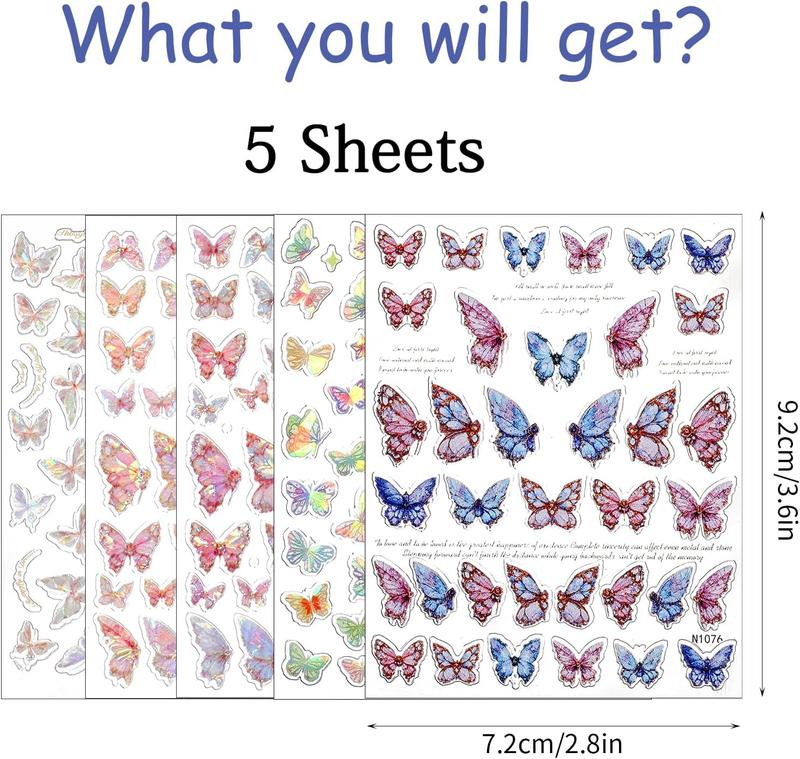 Colorful Butterfly Holographic Nail Stickers 5D Embossed Decals for Women Girls DIY Nails Art Decorations - Cutics, Polish 1