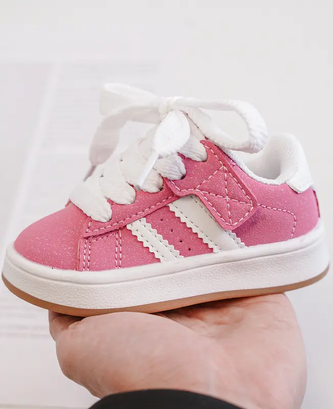 Baby Kids Children's Girls Pink & White Gum Sole Fashion Sports Trainers 4