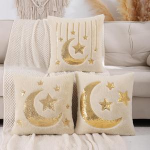 Ramadan Moon & Star Pattern Cushion Cover, 1 Count Glitter Cushion Cover without Filler, Soft Comfortable Pillow Cover for Home Sofa Bed