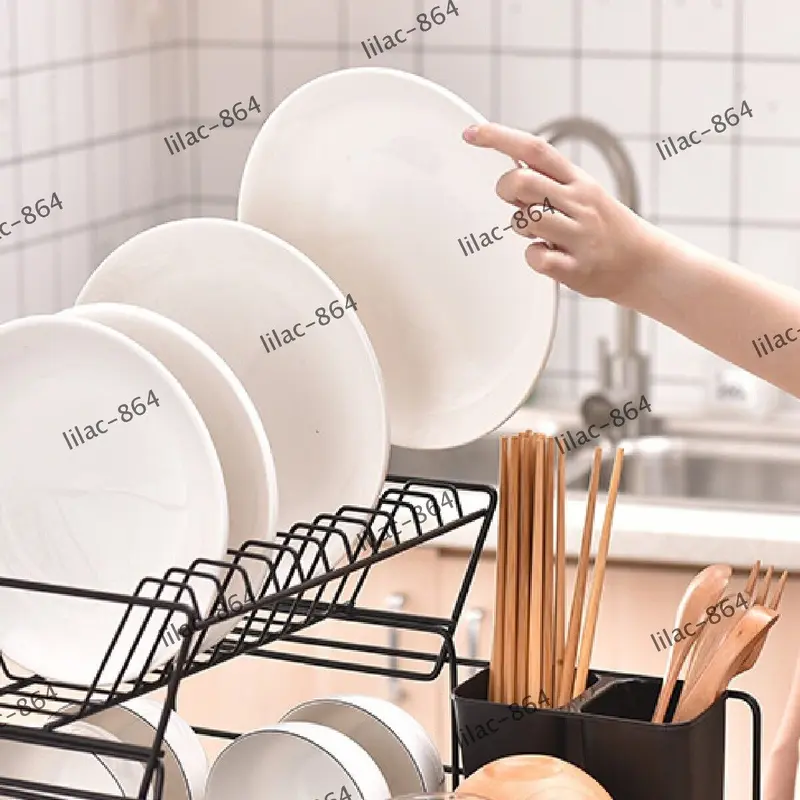 UK Large Kitchen Sink Dish Drainer Rack with Drip Tray and Plate Cutlery Holder 4