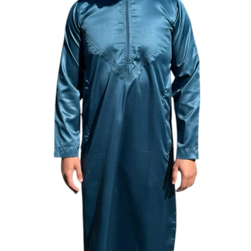 Premium Shiny Men's Teal Zip Top Jubbah - Regular Fit