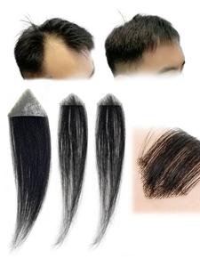 Men's Human Hair Piece, Invisible Seamless Forehead Hair Piece, Handmade Straight Hairpiece, Natural Appearance Hair Extensions for Men