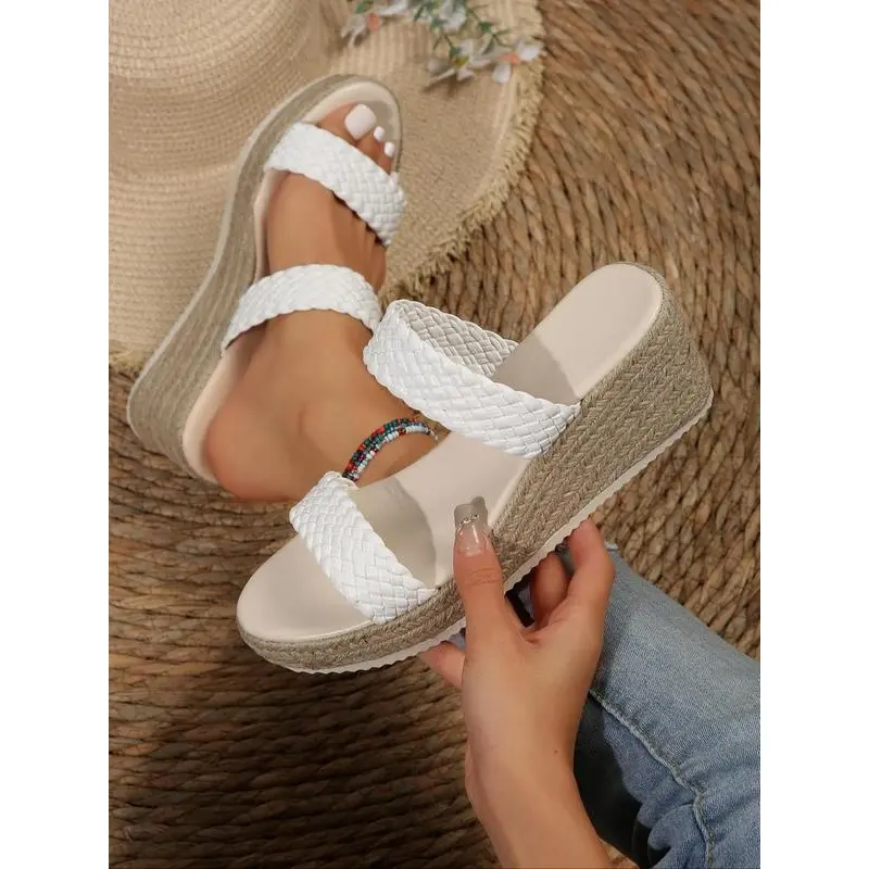 Summer Outfits Woven Strap Platform Sandals, Sandals for Women, Girlfriend Gifts, Summer Beach Back To School Sandal, Non-slip Sandals, Breathable Comfortable Shoes for Party, Airport Outfits 2024 Footwear Parent Flatform