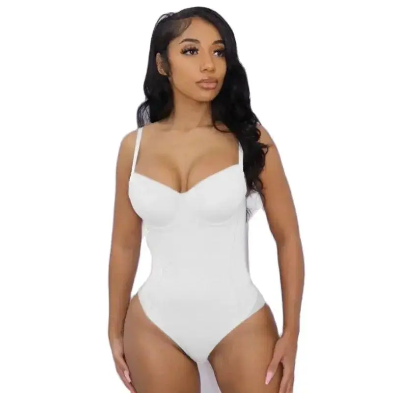 Underwire White Bodysuit Women Shapers Stretch Solid Color Silky Underwear Shapewear 0