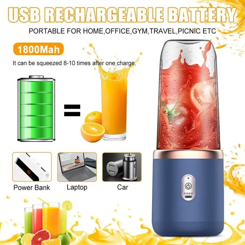 New Electric Mini Juice Maker Portable Blender Smoothie Juicer Fruit Machine UK with 2 Cups Eco-friendly Materials Rechargeable Battery 300ML Capacity 1800-20000 rpm 12 Months Warranty 5