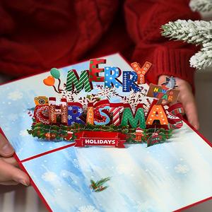 3D Pop Up Greeting Card, 1 Count Creative Christmas Themed Gift Card, DIY Holiday Greeting Card, Gift for Friends & Family, Stocking Filler