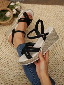 Women's Fashionable Plain Color Wedge Sandals, Casual Versatile Bohemian Sandals for Summer, Lightweight Breathable Comfortable Shoes for Daily Wear, Girl