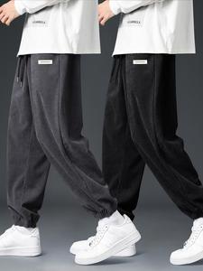 Men's Letter Patched Drawstring Waist Sweatpants, 2024 New Style Casual Loose Corduroy Jogger Pants for Fall & Winter, Men's Trousers for Daily Wear