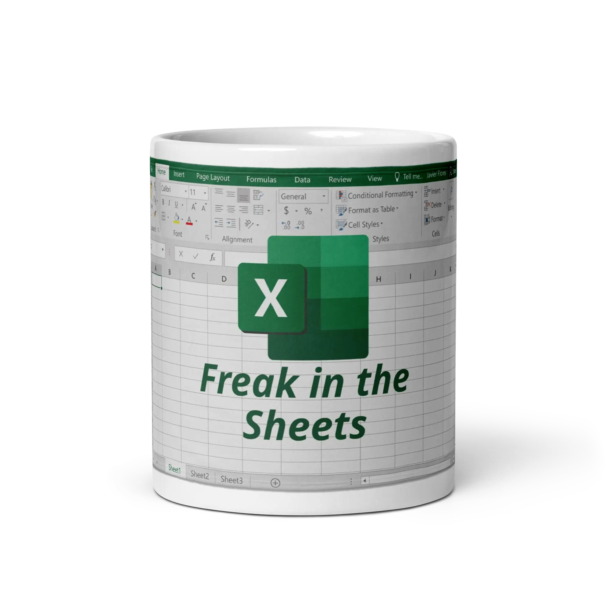 Funny Humor Gift - Ceramic Mug with Excel Sheets Design - Classic Drinkware Tumbler Cup Reusable Reuse Coffee Washable