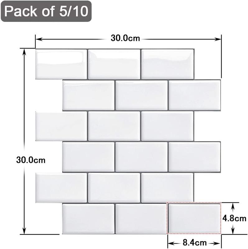 Self Adhesive 3D Tile Stickers for Kitchen Backsplash and Bathroom - Lightweight, Heat Shield, Humidity Resistant 5