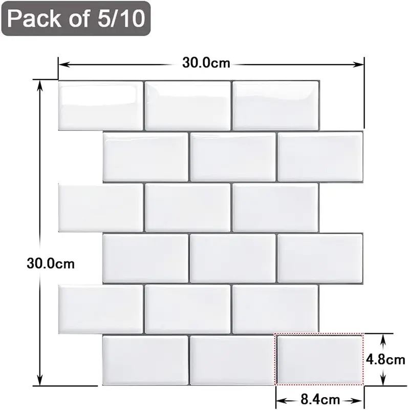 Self Adhesive 3D Tile Stickers for Kitchen Backsplash and Bathroom - Lightweight, Heat Shield, Humidity Resistant 5
