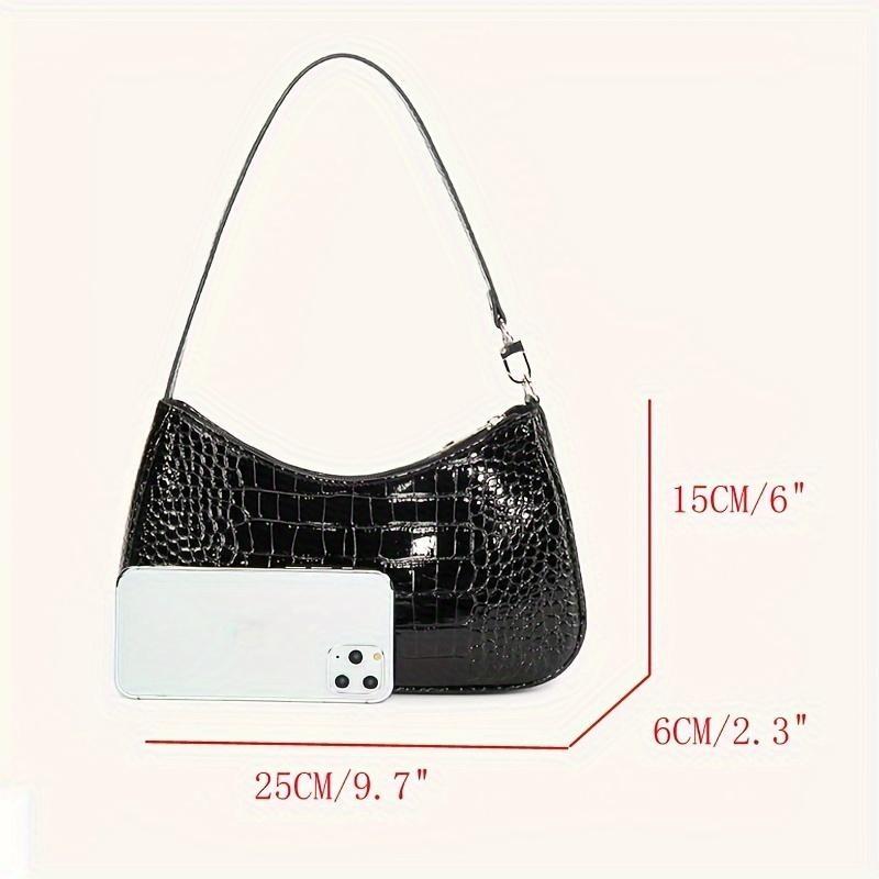 White Crocodile Pattern Women's Shoulder Bag - Stylish Synthetic Leather Baguette with Zipper Closure, Polyester Lining, and Detachable Strap for Everyday Use 8