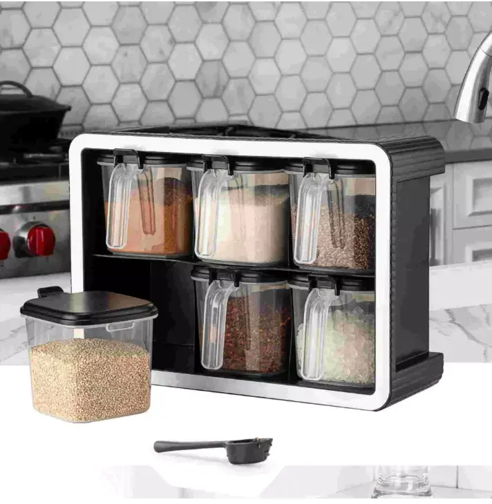 Premium Spice Container Rack Set with Spoons Plastic Herbs Spices Jar BPA Free 0