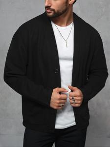 Men's Solid Color Cardigan, Regular Fit Casual Long Sleeve Open Front Knitwear for Daily Wear, Fashion Men's Knit Clothing for All Seasons