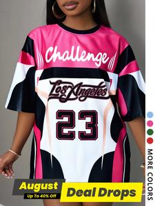 Women's Letter & Figure Print Round Neck Tee, Casual Fashion Short Sleeve T-shirt for Daily Wear, Ladies Clothes for All Seasons, Top, Tshirt, Streetwear