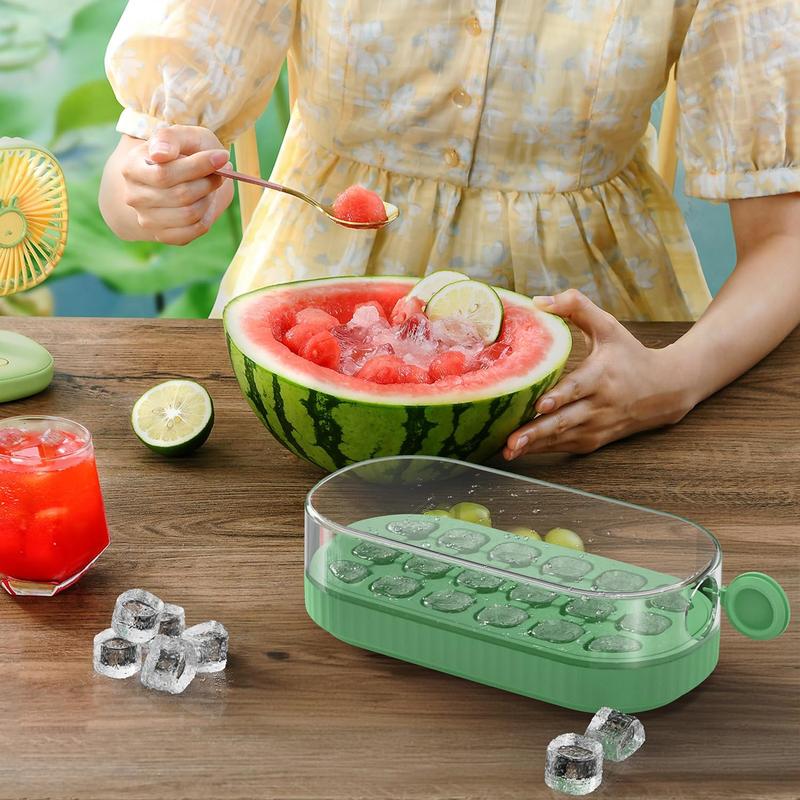 Ice Cube Tray with Lid and Bin, Press-Type Silicone 18PCs Ice Cube Moulds for Freezer, Easy Release, Quick Filling Without Touching, Ice Tray for Whiskey Cocktail, Tea, Coffee, Green 7