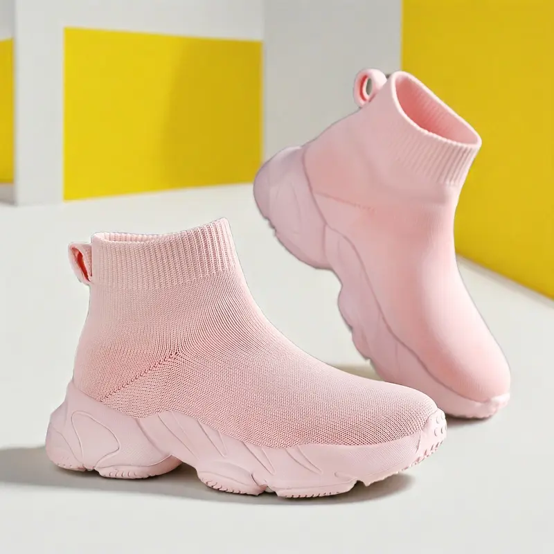 Casual Comfortable Solid Color Slip On Middle Top Woven Shoes For Girls, Breathable Lightweight Sneakers For All Seasons