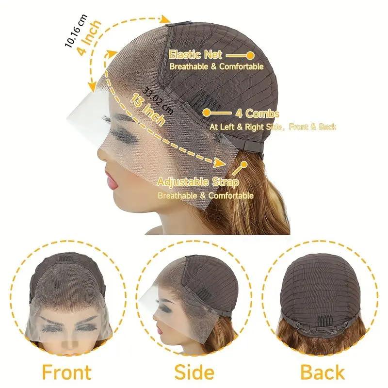 Wigs for you30 Inch Honey Blonde Ombre Lace Front Wig Human Hair Highlight Body Wave Lace Front Wigs Human Hair Pre Plucked 180 Density Glueless 13X4 HD Lace Frontal Wig for Women 4/27 Colored 4