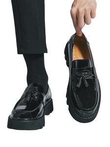 Men's Shoes, Fashionable Casual Tassel Decor PU Leather Slip-on Platform Shoes, Office Shoes, 2025 New Trendy Simple Design Elegant Plain Round Toe Loafers, Business Style Temperament Flats for Daily Wear, Footwear, Work Shoes