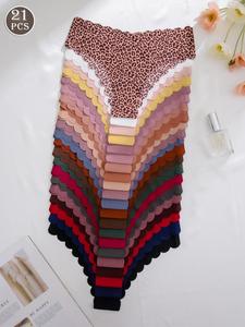 Women's Solid/leopard Print Panty, Soft Comfy Breathable Seamless Knicker for Daily Wear, Ladies Underwear for All Seasons, Soft Pastel Panty