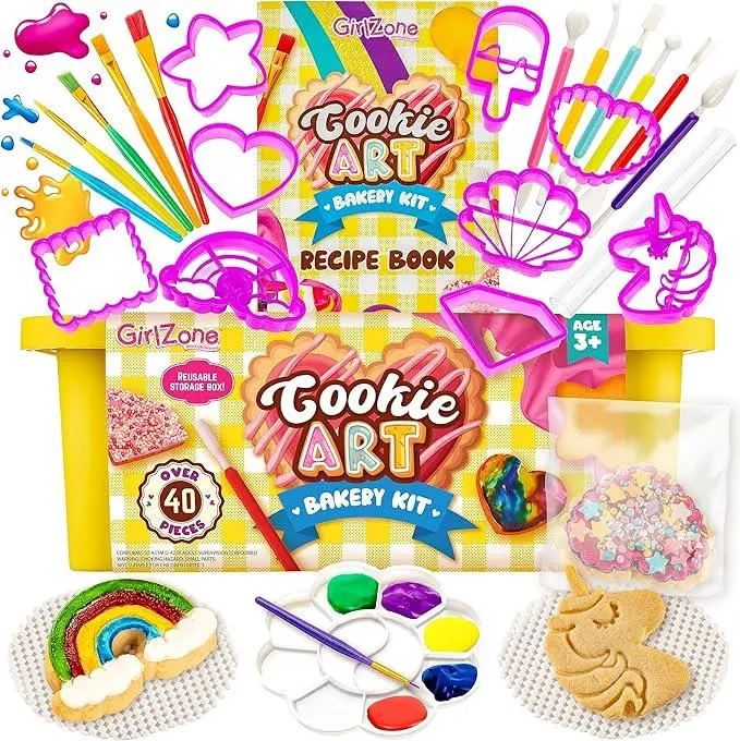 Cookie Art Bakery Kit – Decorate Cookies with Stencils, Brushes & Cookie Cutters – Fun Kids Baking Set 0