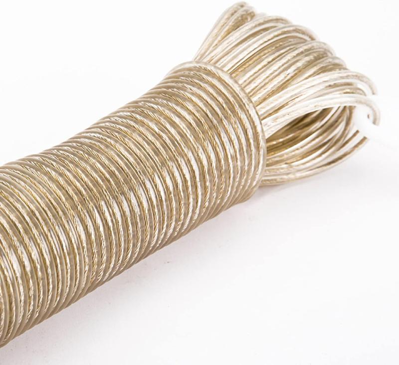 Washing Line Rope with Steel Core, Heavy Duty Laundry Lines with 2 Tensioners, PVC Covered Clothes Line for Indoor, Outdoor, Garden (20M) Champagne 1