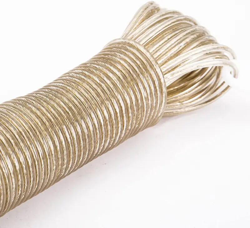 Washing Line Rope with Steel Core, Heavy Duty Laundry Lines with 2 Tensioners, PVC Covered Clothes Line for Indoor, Outdoor, Garden (20M) Champagne 1