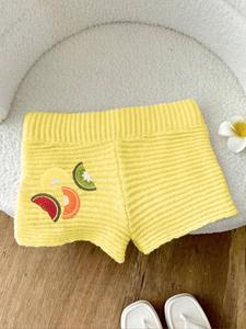 Women's Fruit Embroidery Knitted Shorts, Casual Comfy Breathable Shorts for Summer, Ladies Bottoms for Daily Wear