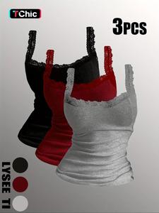 Women's Contrast Lace Tank Top, Casual Comfy Breathable Sleeveless Top, Ladies Clothing for All Seasons