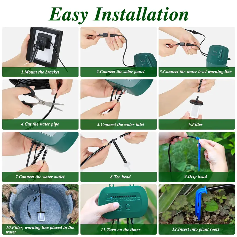 AnseTo Solar Irrigation System,Solar Drip Irrigation Kit with 15 Drippers,Solar Watering System DIY Automatic Watering System for Garden,Plant,Greenhouse,Terrace,Eco-Friendly and Energy-Saving, 2w 7