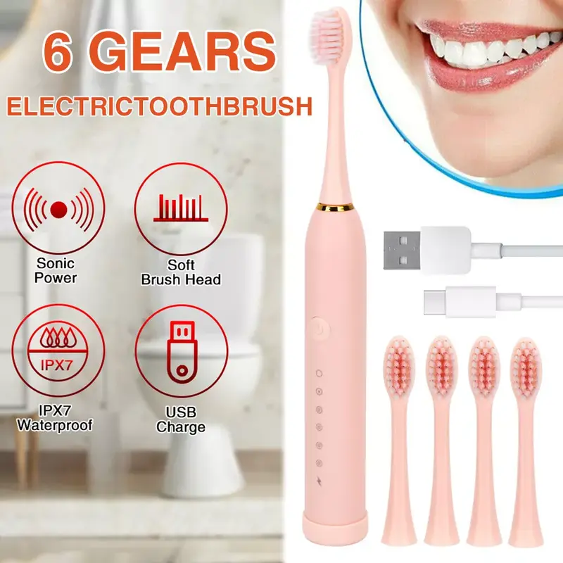 6 Modes 4 Heads Electric Toothbrush | DuPont Bristles Deep Cleaning | 3 Colour Options | UK Oral Care Essentials 1
